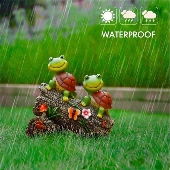 Garden Turtle Figurines Outdoor Decorations, Solar Powered Sweet Frog Face - Picture 5 of 5